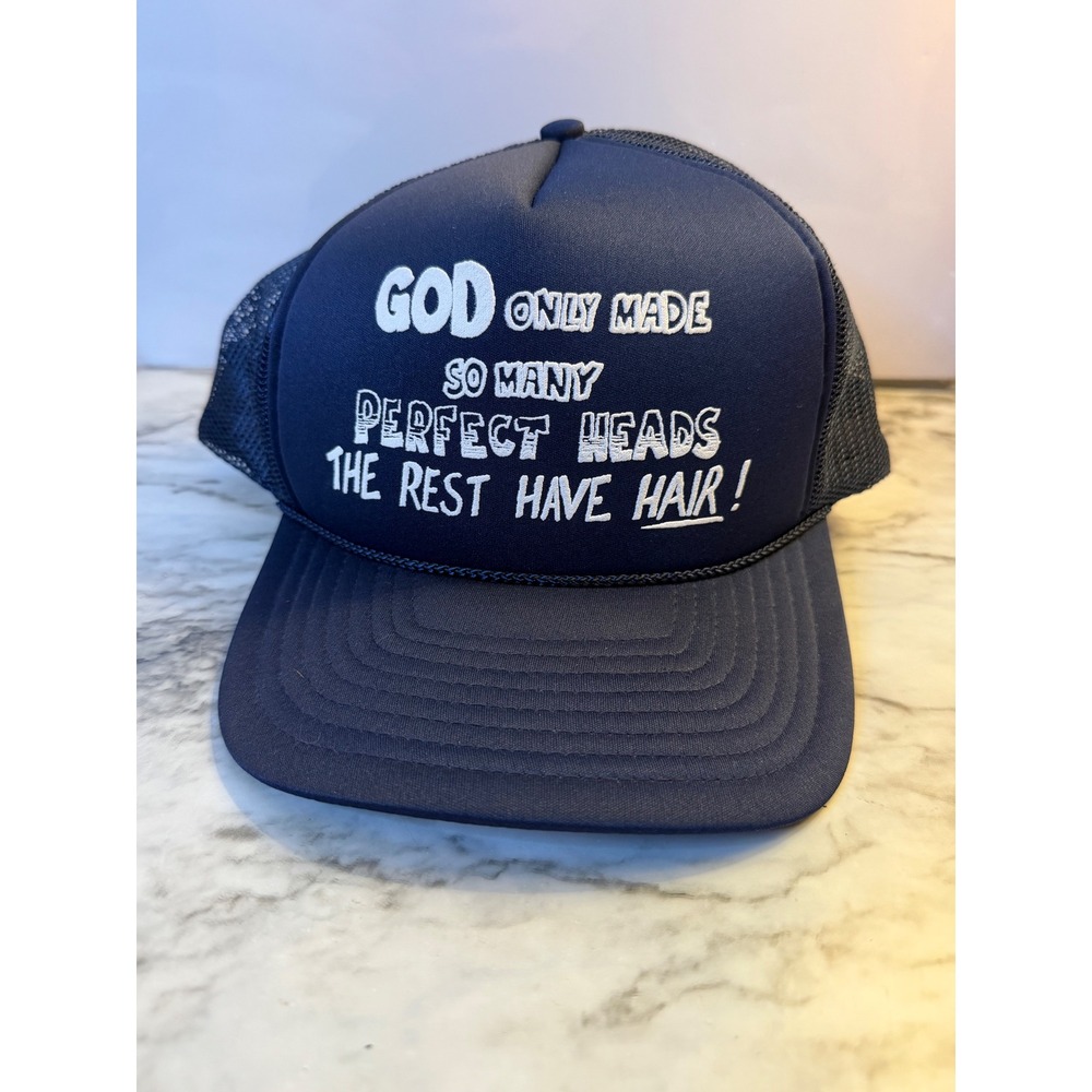 Vintage Navy Blue Trucker Hat Funny Humor Perfect Heads Bald Humor SnapBack